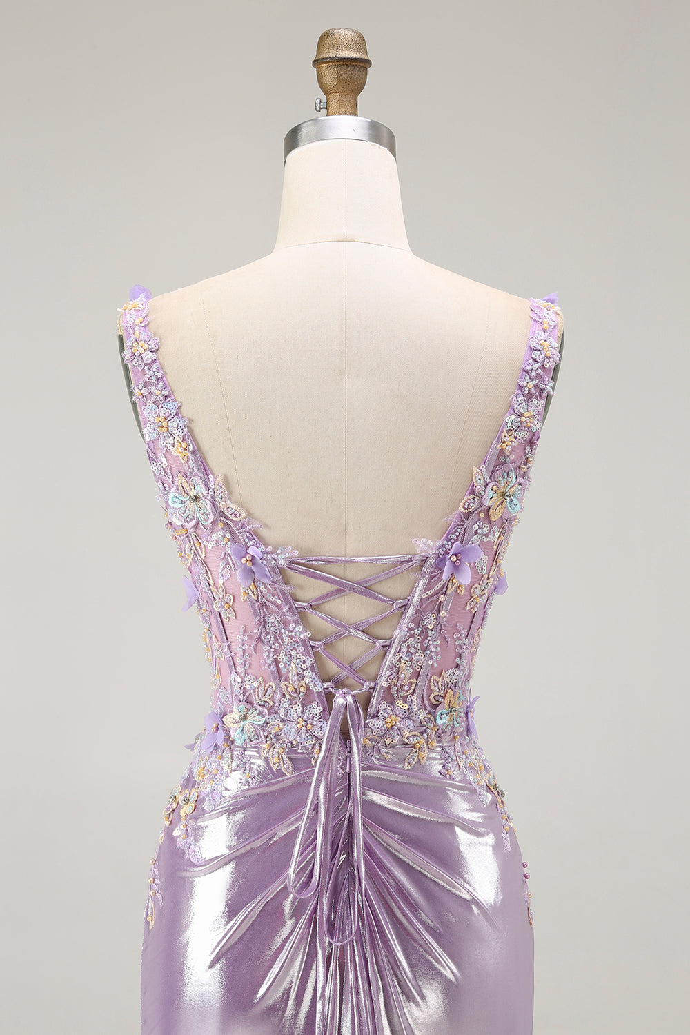 Sparkly Lilac Mermaid Floral Long Prom Dress with Slit