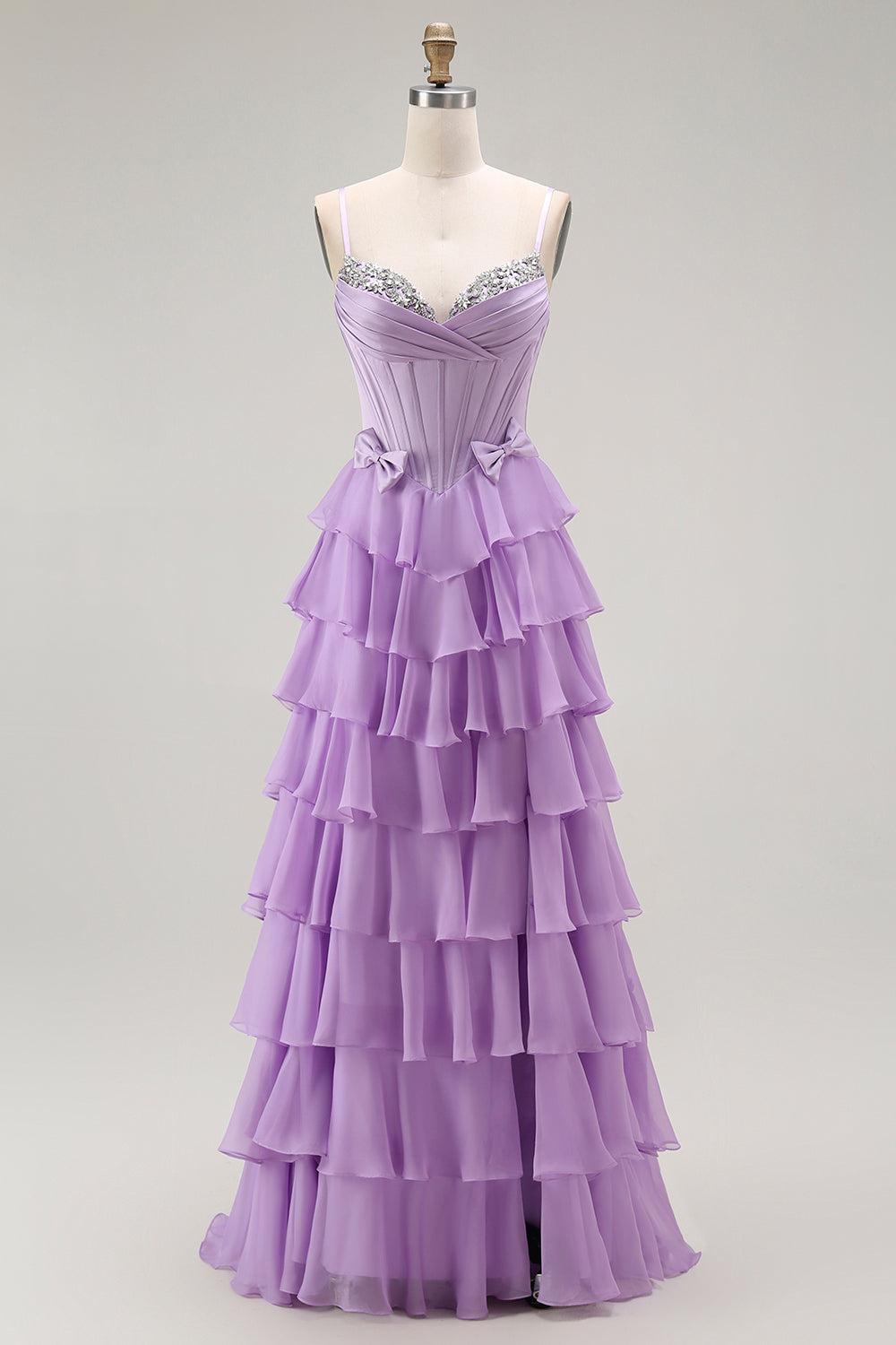 Zapakasa Women Sparkly Purple Chiffon Long Corset Prom Dress with Bows