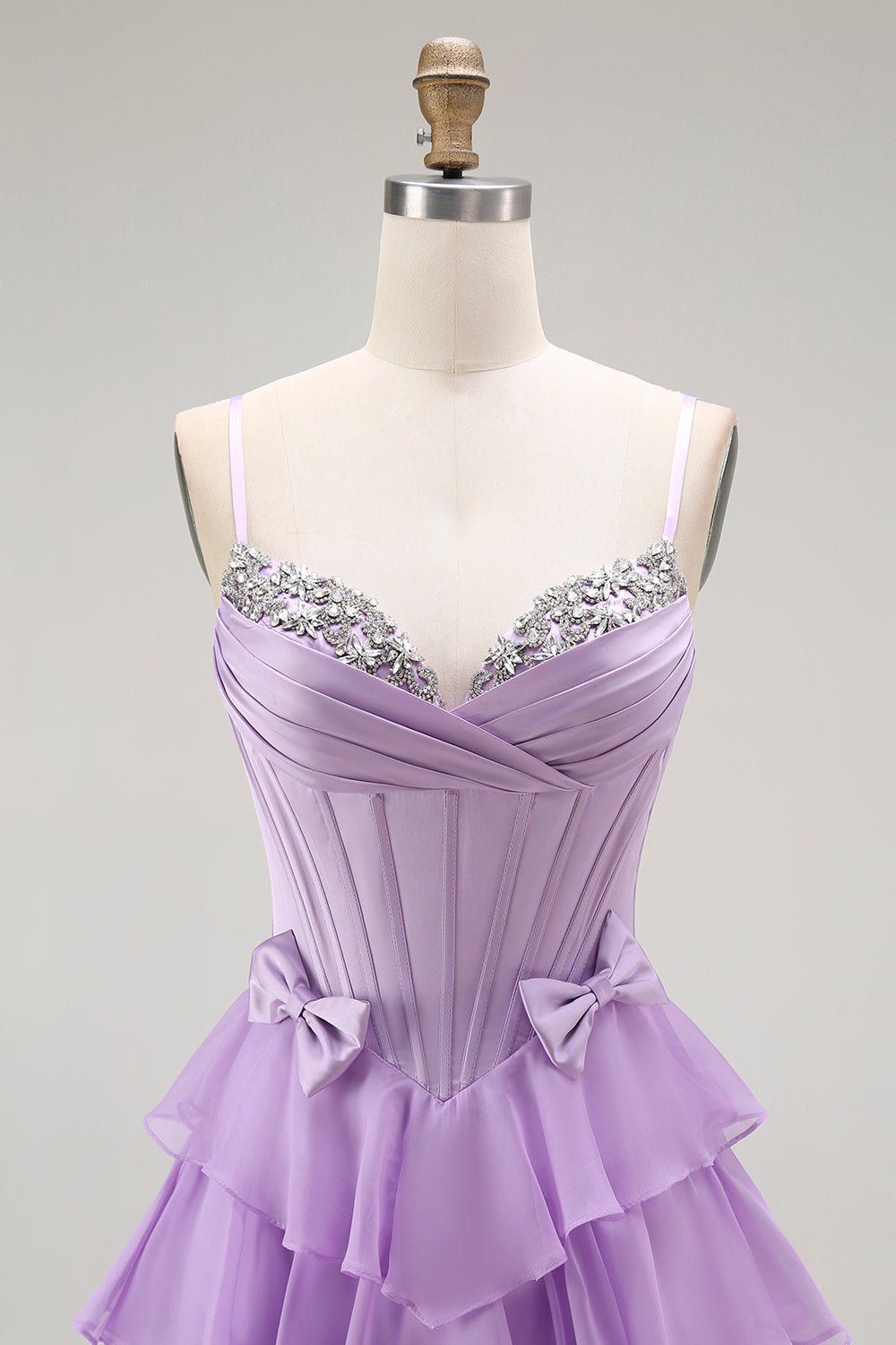Purple Chiffon A Line Tiered Long Corset Prom Dress with Bows