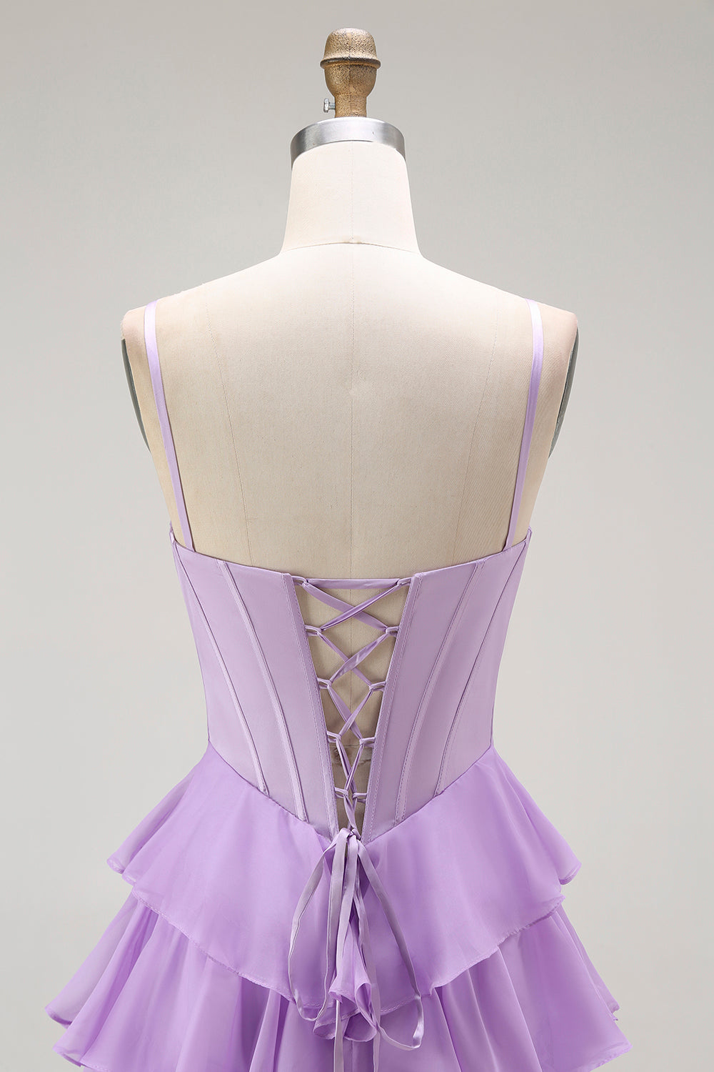 Purple Chiffon A Line Tiered Long Corset Prom Dress with Bows