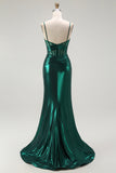 Dark Green Corset Metallic Mermaid Long Prom Dress with Slit