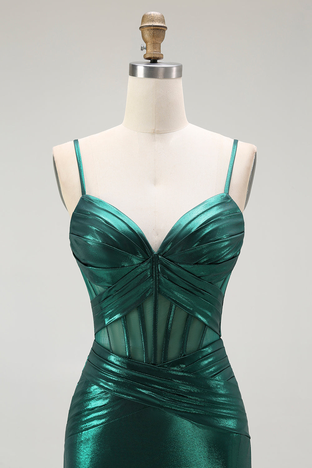 Dark Green Corset Metallic Mermaid Long Prom Dress with Slit