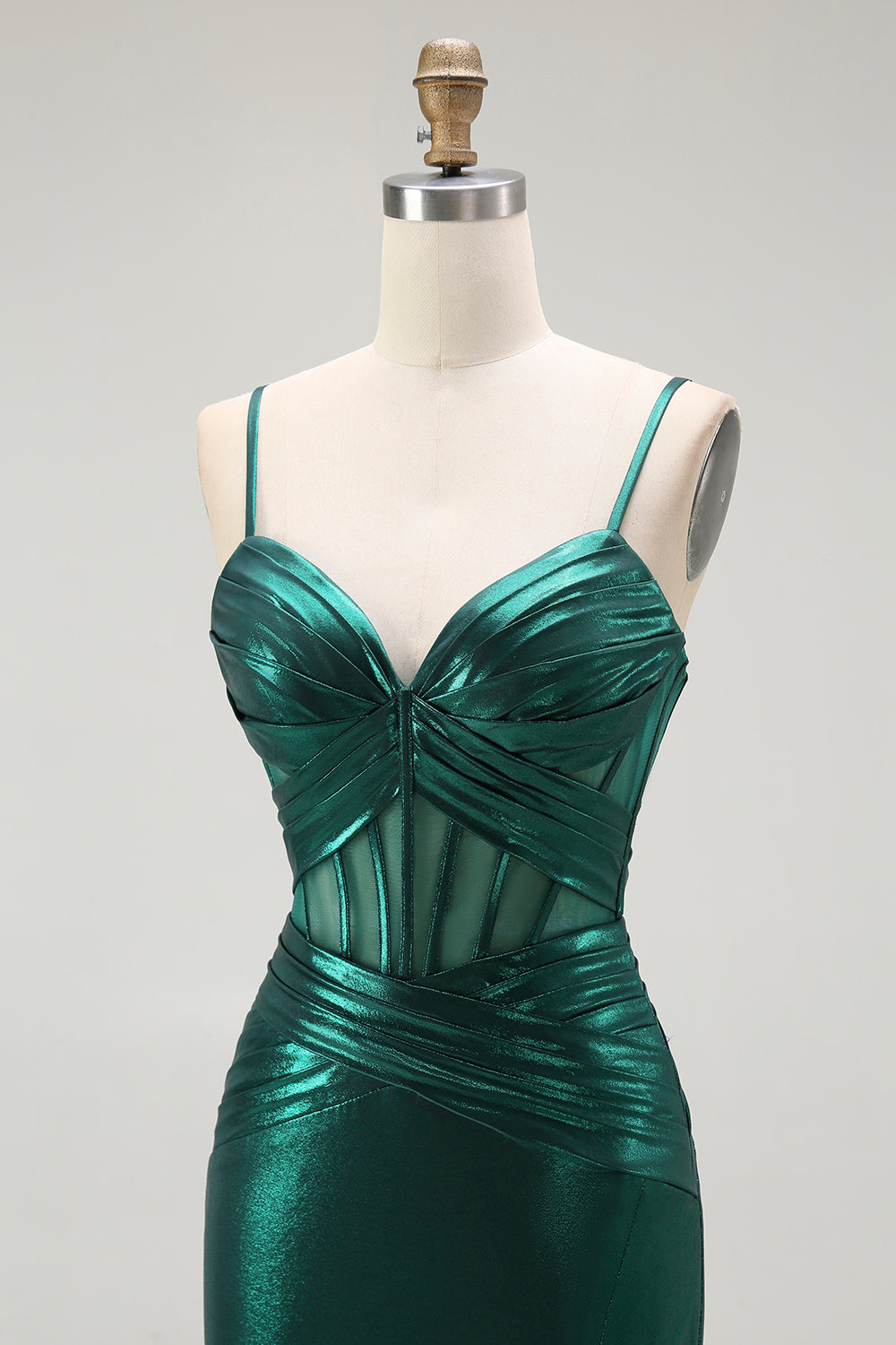 Dark Green Corset Metallic Mermaid Long Prom Dress with Slit