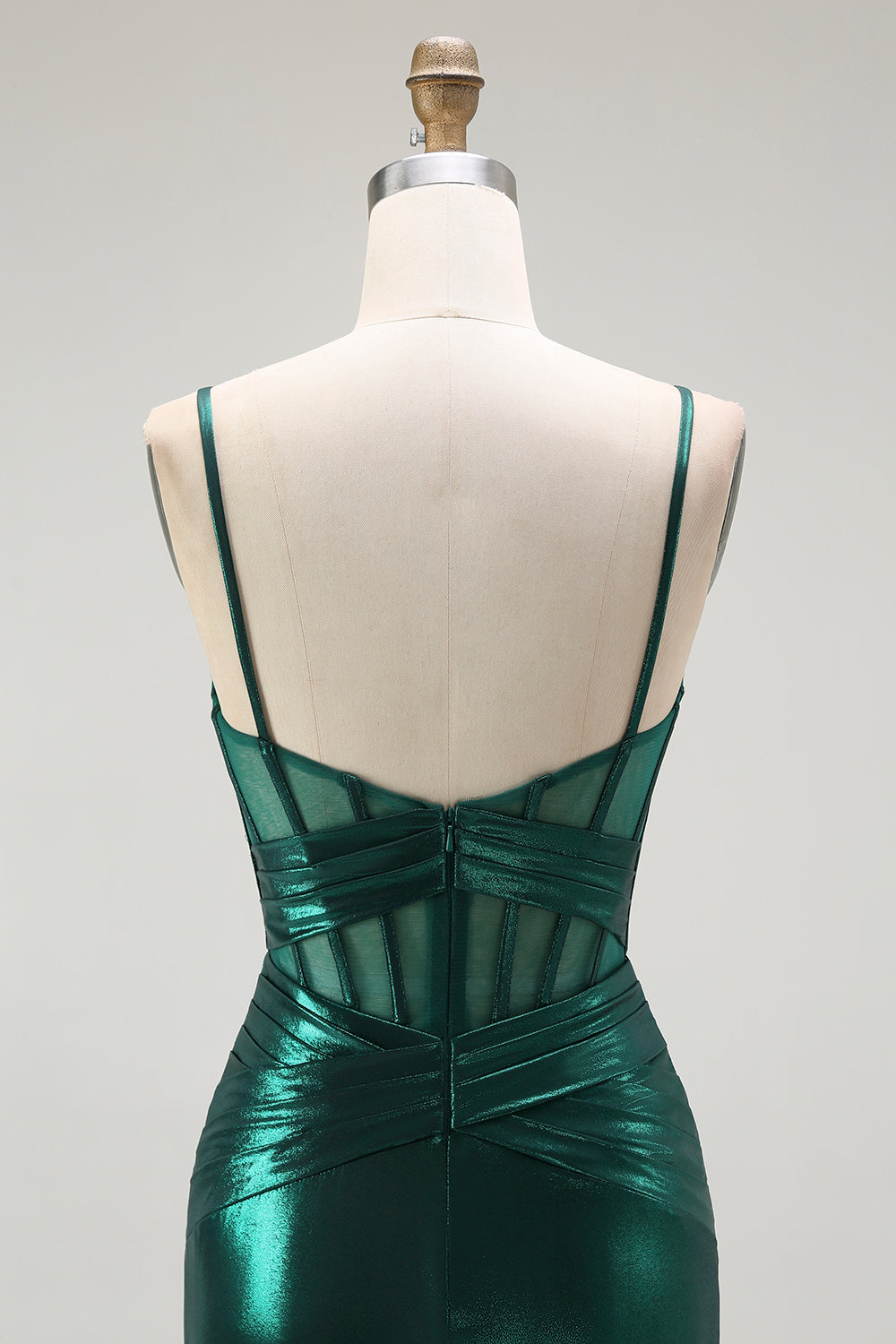 Dark Green Corset Metallic Mermaid Long Prom Dress with Slit
