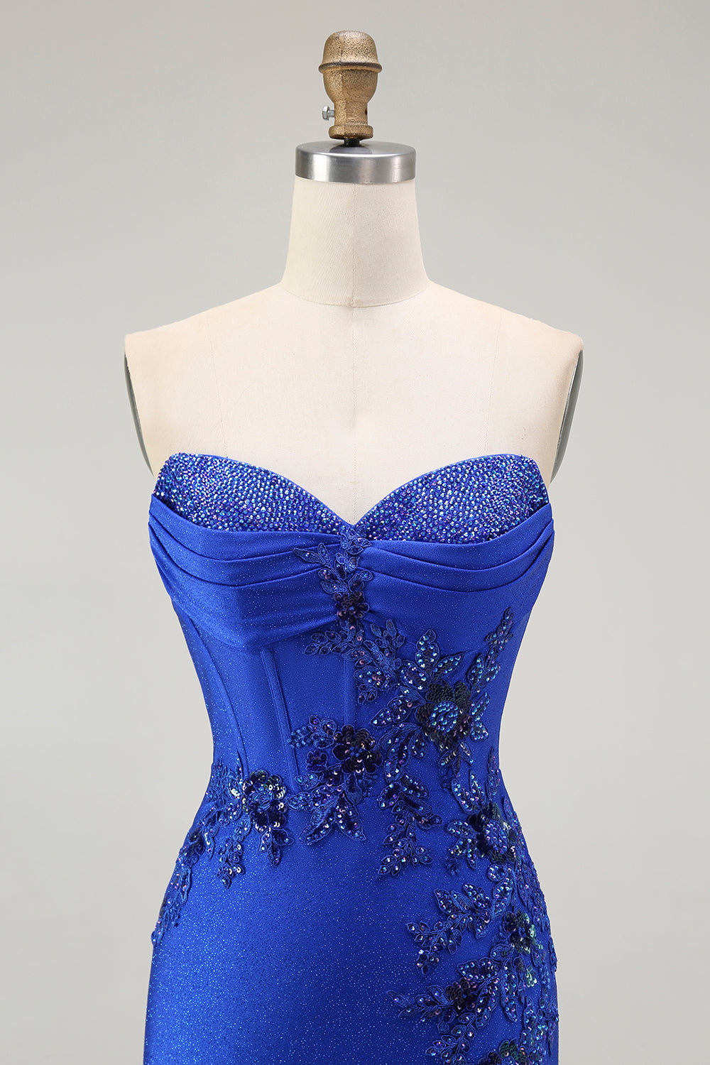 Sparkly Royal Blue Corset Mermaid Floral Long Prom Dress with Beading