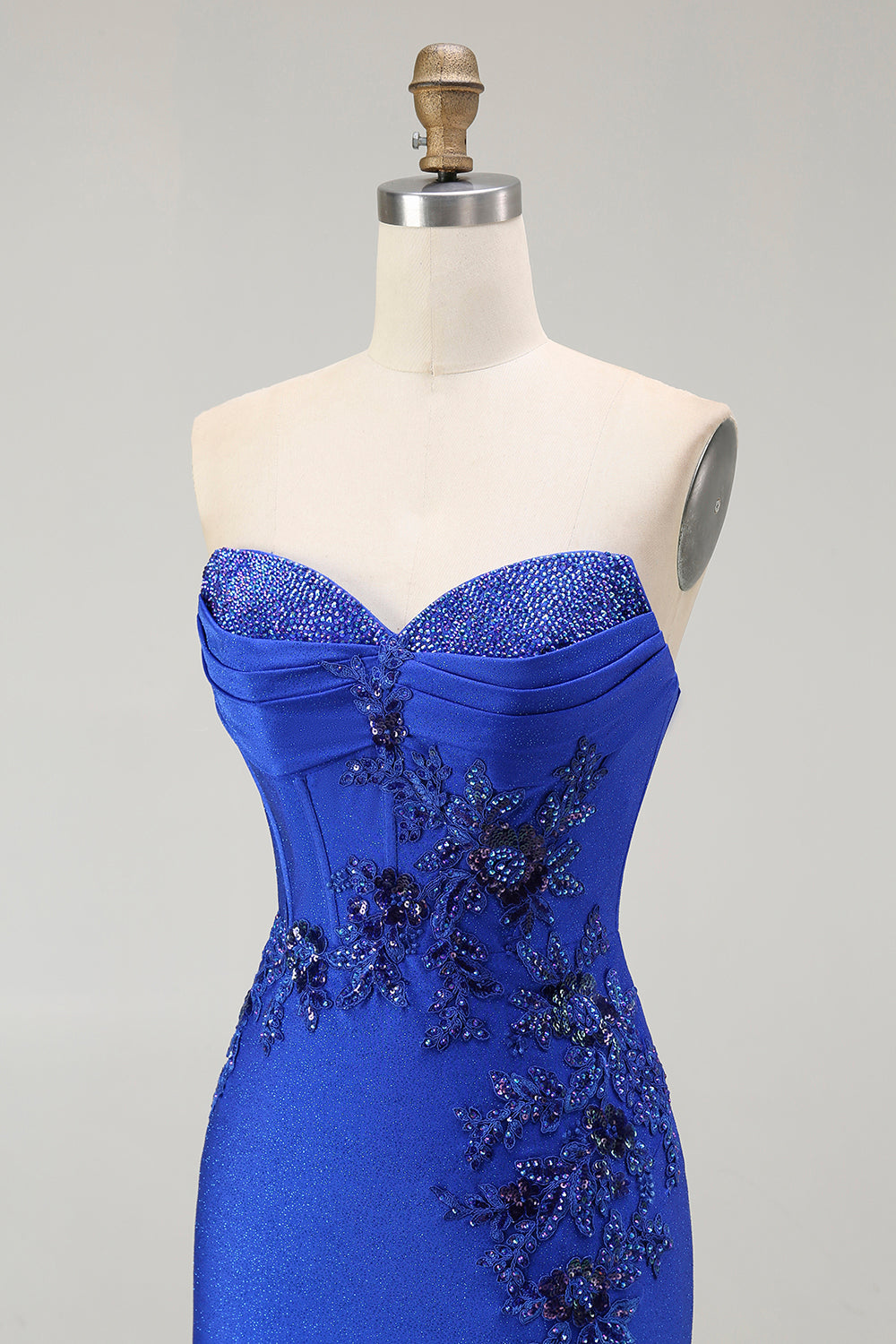 Sparkly Royal Blue Corset Mermaid Floral Long Prom Dress with Beading