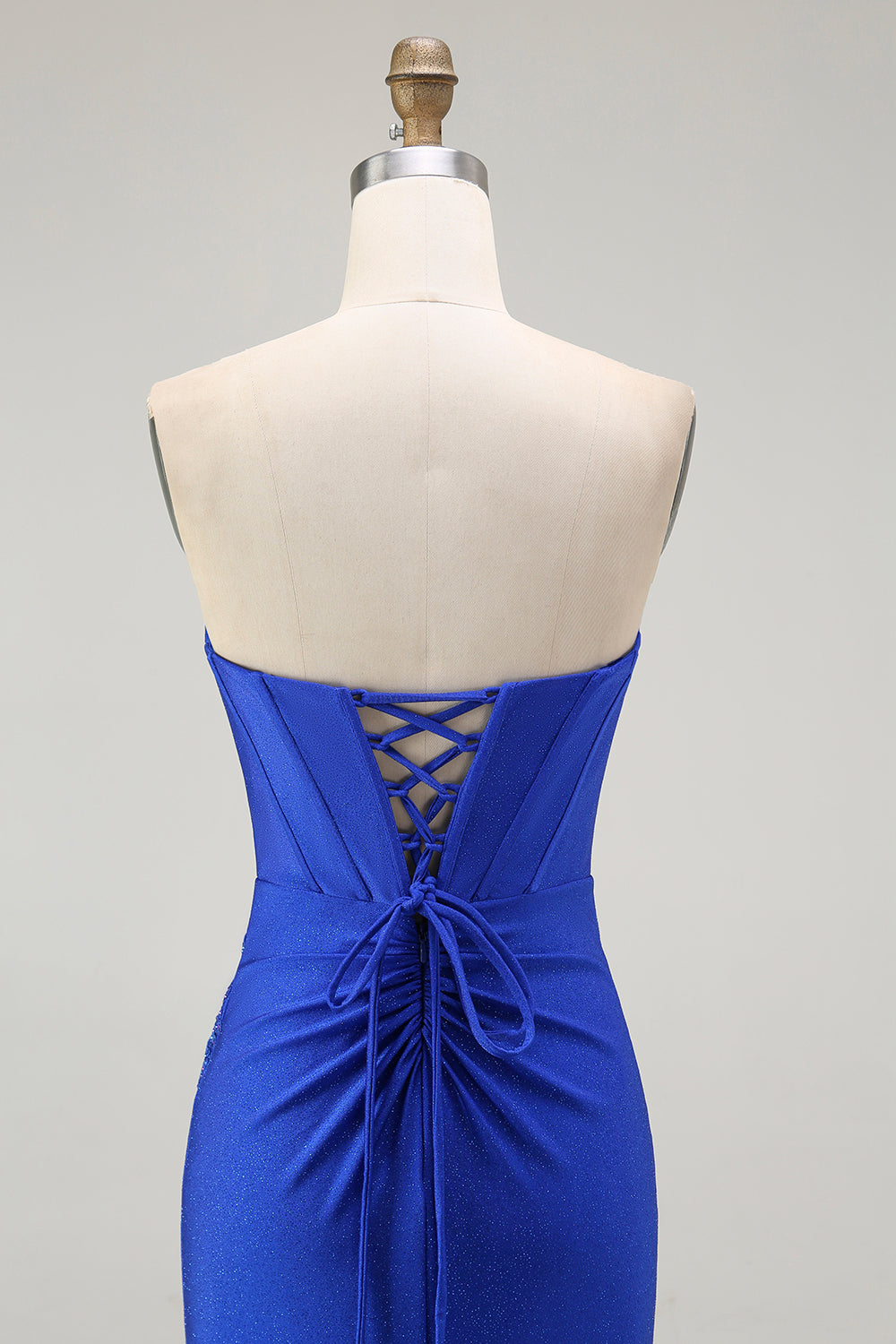 Sparkly Royal Blue Corset Mermaid Floral Long Prom Dress with Beading