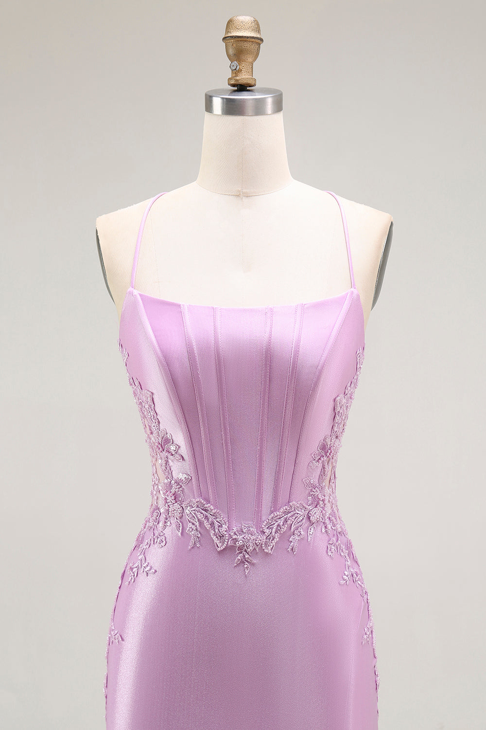 Purple Mermaid Corset Appliqued Long Prom Dress with Slit