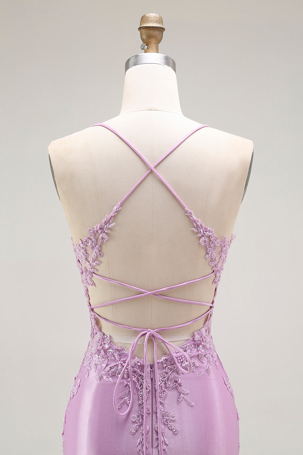 Purple Mermaid Corset Appliqued Long Prom Dress with Slit