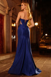 Sparkly Royal Blue Mermaid Ruched Long Corset Prom Dress with Slit