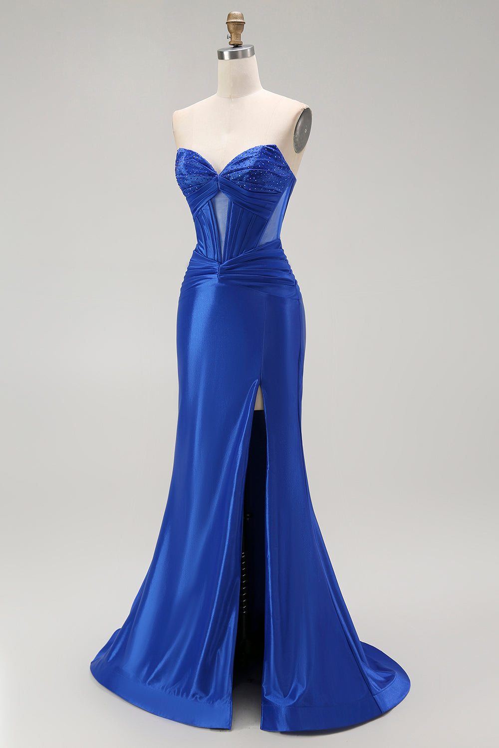 Sparkly Royal Blue Mermaid Corset Long Prom Dress with Beading