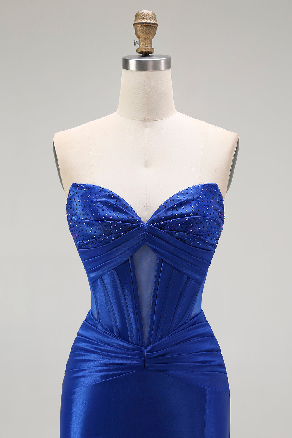 Sparkly Royal Blue Mermaid Corset Long Prom Dress with Beading