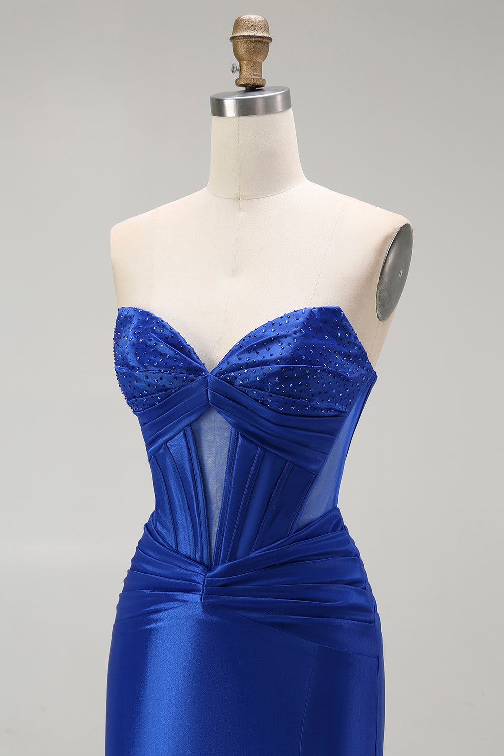 Sparkly Royal Blue Mermaid Corset Long Prom Dress with Beading