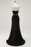 Sparkly Black Strapless Corset Mermaid Long Prom Dress