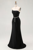 Sparkly Black Strapless Corset Mermaid Long Prom Dress