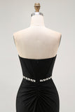 Sparkly Black Strapless Corset Mermaid Long Prom Dress