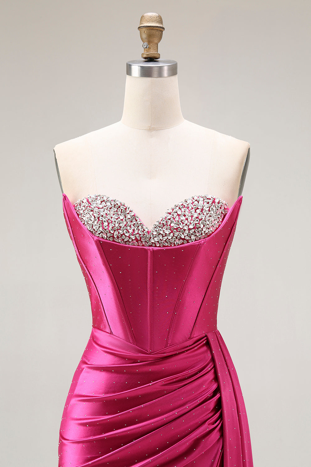 Sparkly Fuchsia Mermaid Strapless Corset Ruched Long Prom Dress