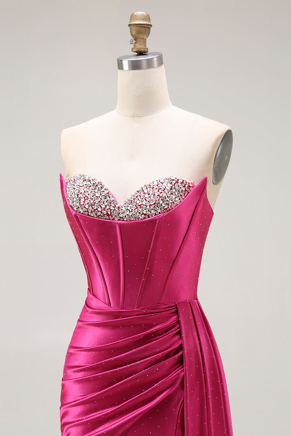 Sparkly Fuchsia Mermaid Strapless Corset Ruched Long Prom Dress