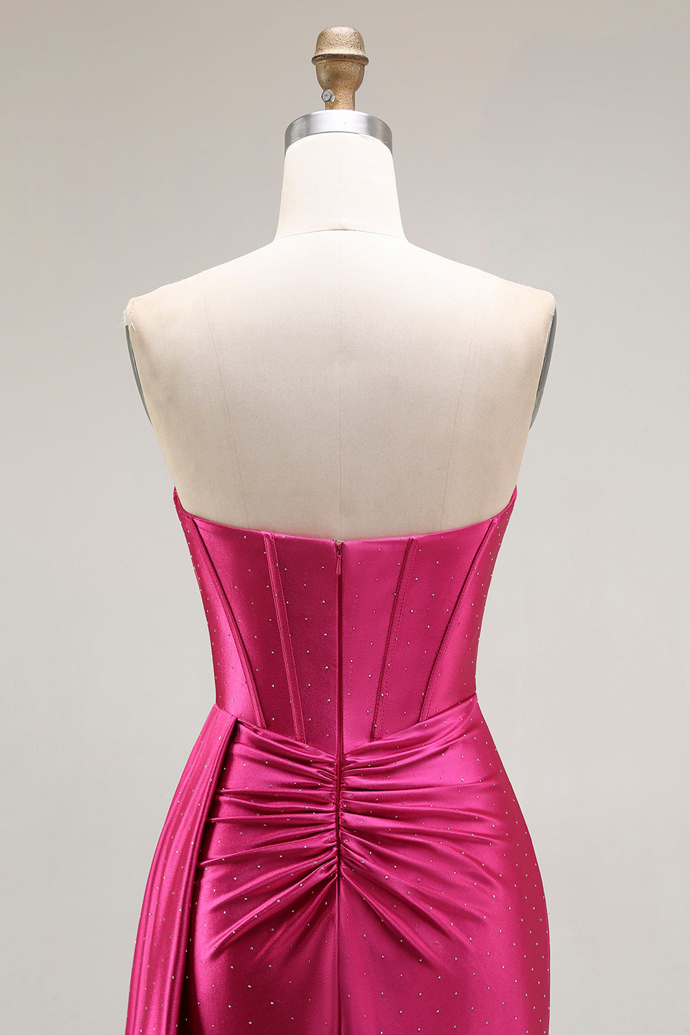 Sparkly Fuchsia Mermaid Strapless Corset Ruched Long Prom Dress