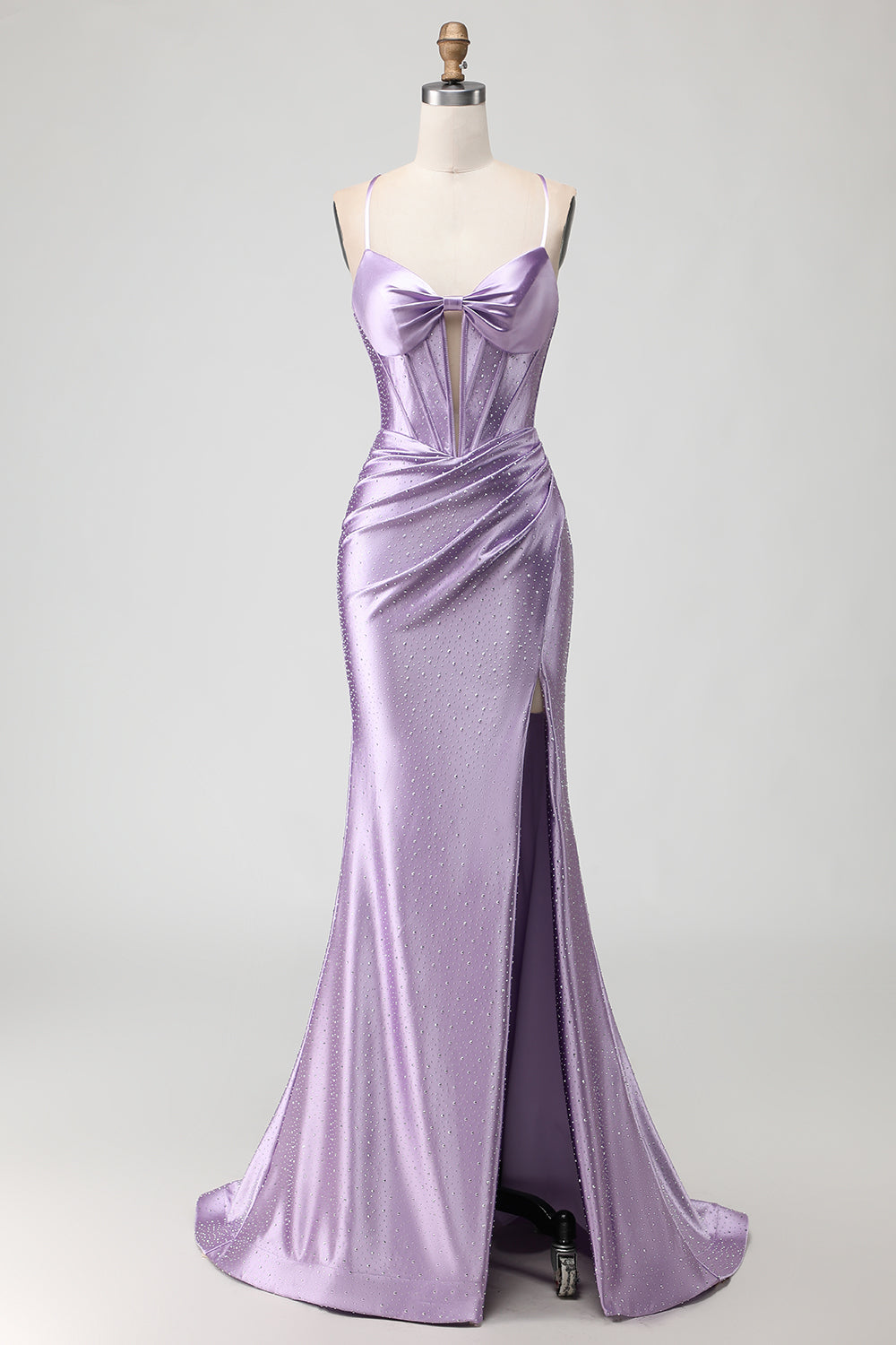 Sparkly Purple Long Beaded Corset Prom Dress with Slit