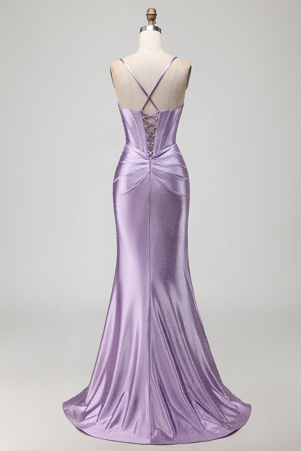Sparkly Purple Long Beaded Corset Prom Dress with Slit