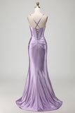 Sparkly Purple Long Beaded Corset Prom Dress with Slit