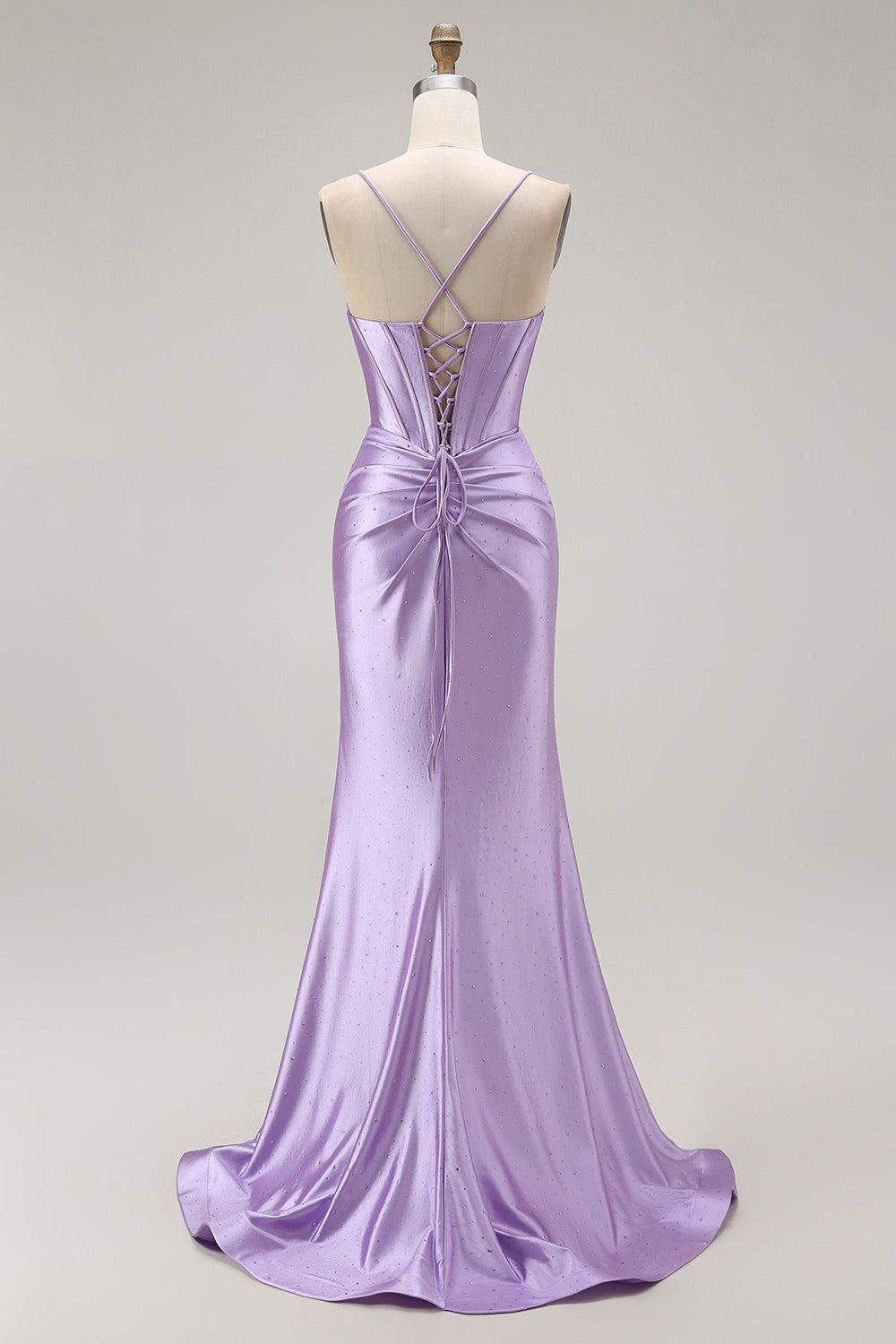 Sparkly Purple Corset Mermaid Spaghetti Straps Long Prom Dress with Slit