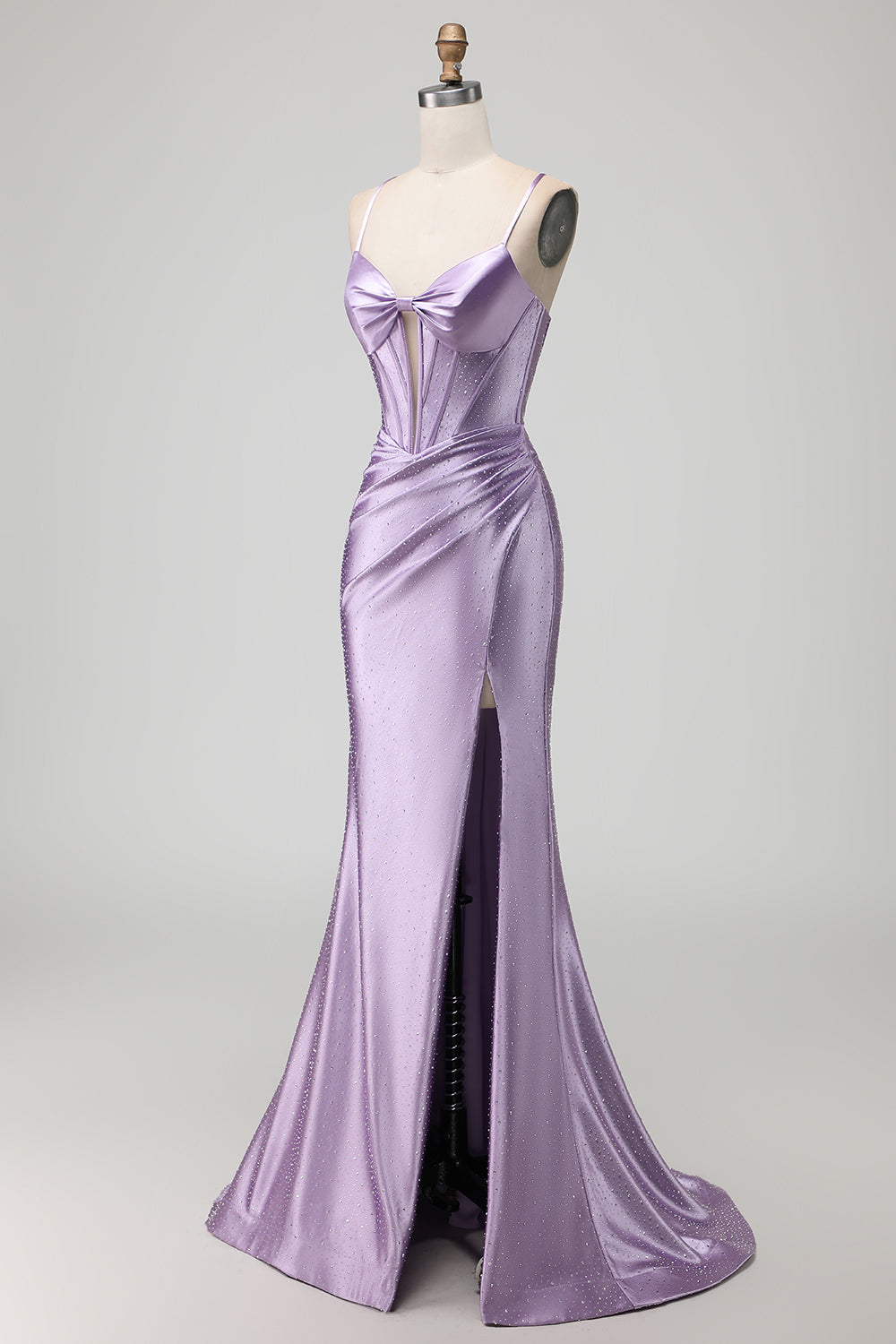 Sparkly Purple Long Beaded Corset Prom Dress with Slit