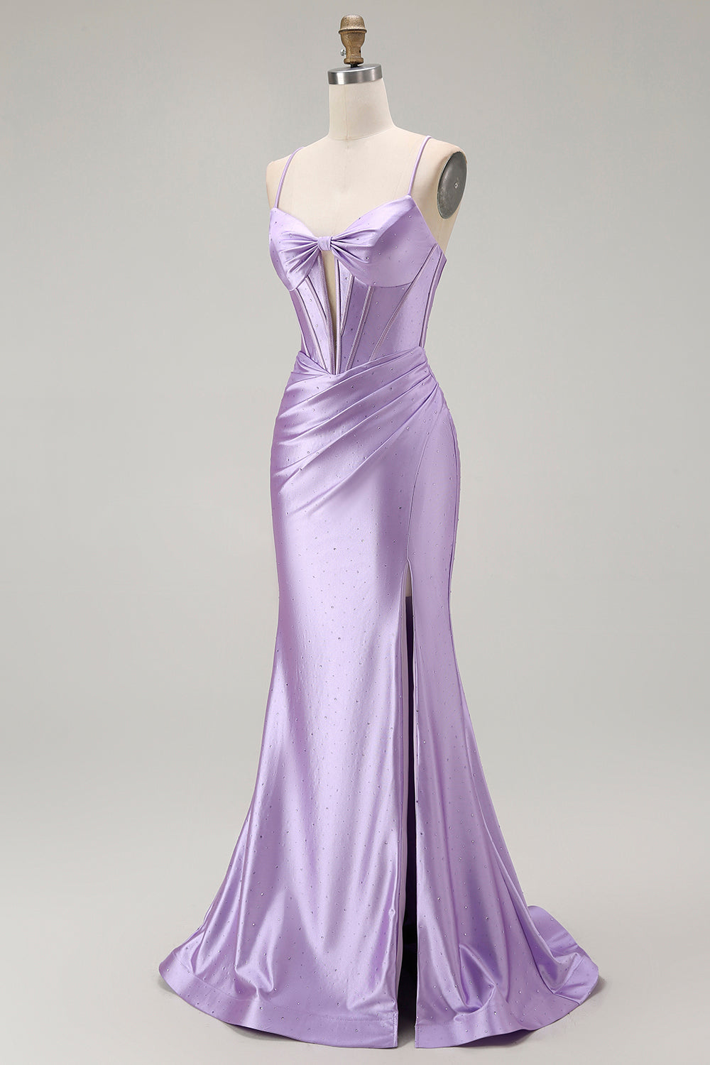 Sparkly Purple Corset Mermaid Spaghetti Straps Long Prom Dress with Slit
