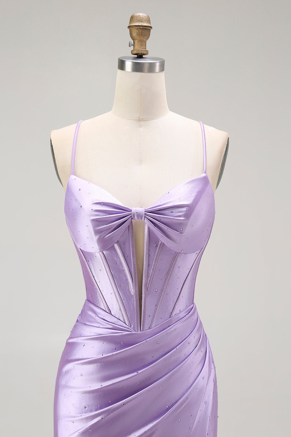 Sparkly Purple Corset Mermaid Spaghetti Straps Long Prom Dress with Slit