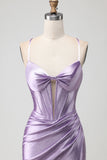 Sparkly Purple Long Beaded Corset Prom Dress with Slit