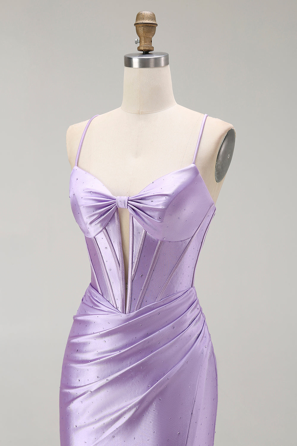 Sparkly Purple Corset Mermaid Spaghetti Straps Long Prom Dress with Slit