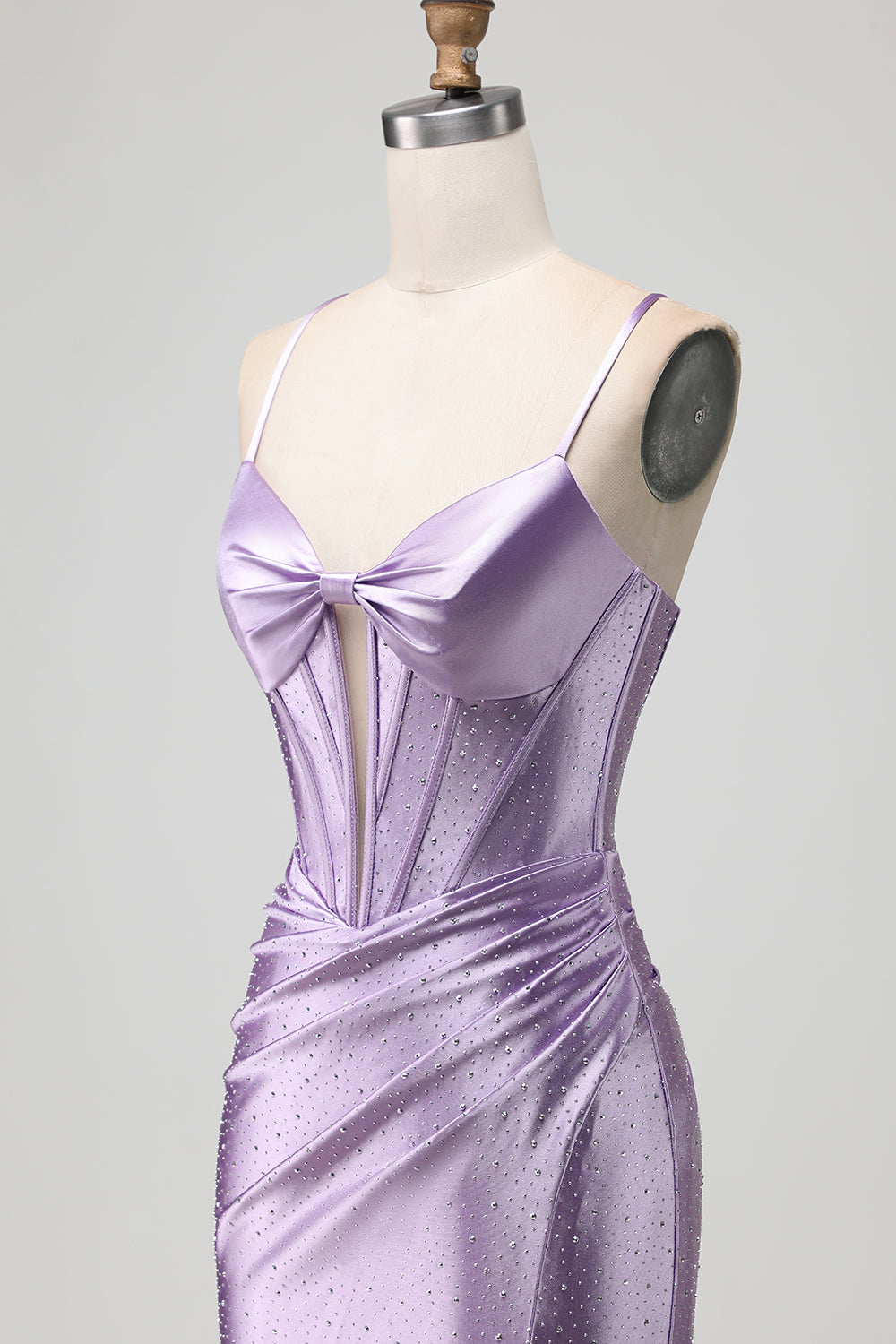 Sparkly Purple Long Beaded Corset Prom Dress with Slit