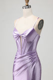 Sparkly Purple Long Beaded Corset Prom Dress with Slit