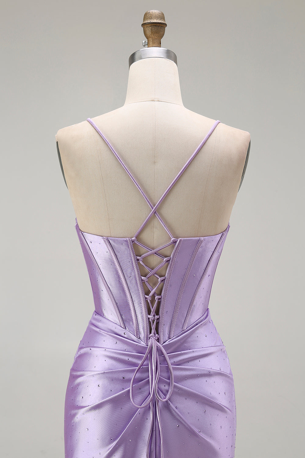 Sparkly Purple Corset Mermaid Spaghetti Straps Long Prom Dress with Slit