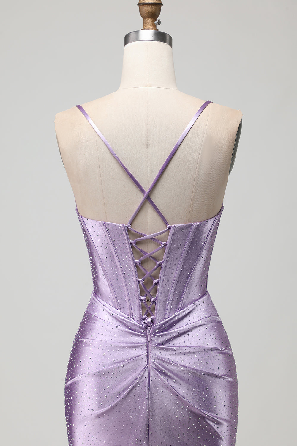 Sparkly Purple Long Beaded Corset Prom Dress with Slit