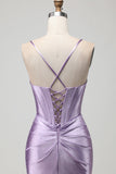 Sparkly Purple Long Beaded Corset Prom Dress with Slit