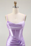 Sparkly Purple Corset Mermaid Beaded Long Prom Dress with Slit