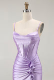 Sparkly Purple Corset Mermaid Beaded Long Prom Dress with Slit