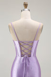 Sparkly Purple Corset Mermaid Beaded Long Prom Dress with Slit