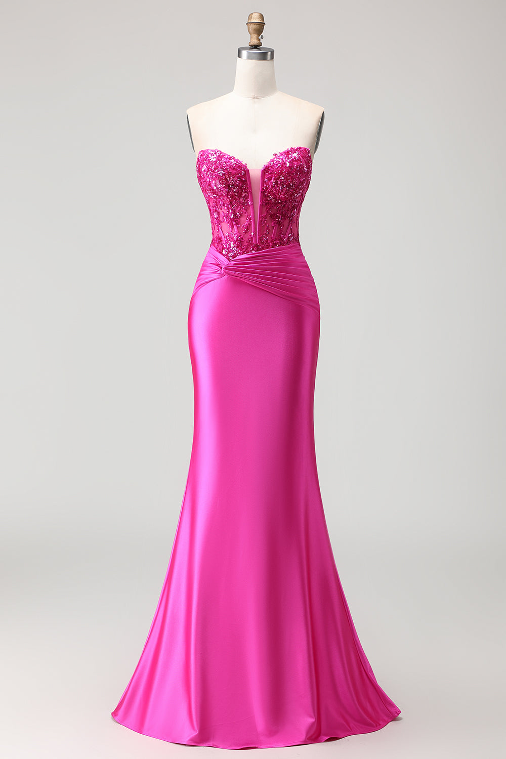 Sparkly Fuchsia Long Corset Mermaid Prom Dress with Sequins