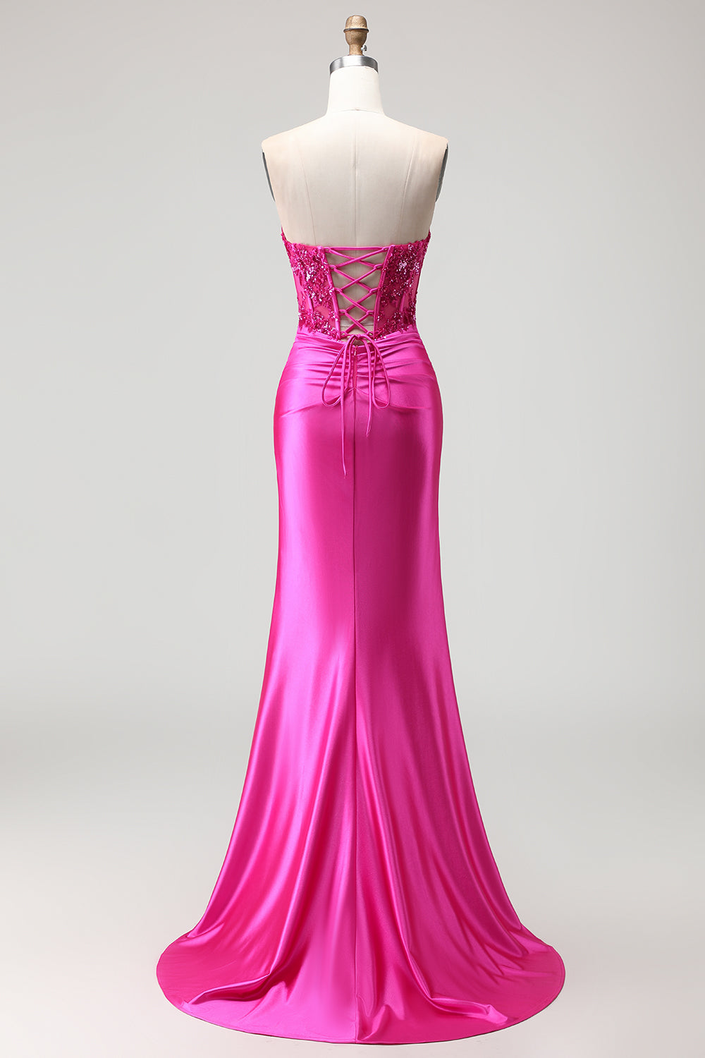 Sparkly Fuchsia Long Corset Mermaid Prom Dress with Sequins