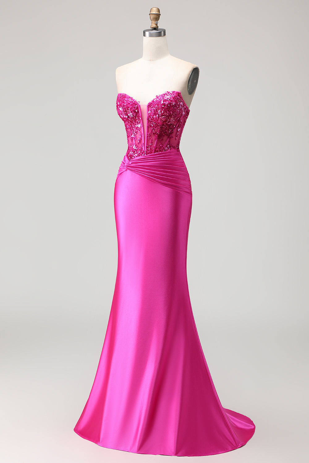 Sparkly Fuchsia Long Corset Mermaid Prom Dress with Sequins