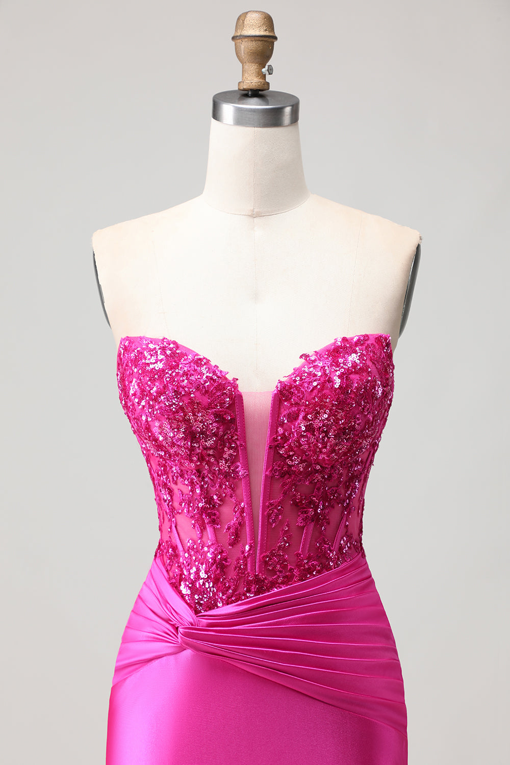 Sparkly Fuchsia Long Corset Mermaid Prom Dress with Sequins