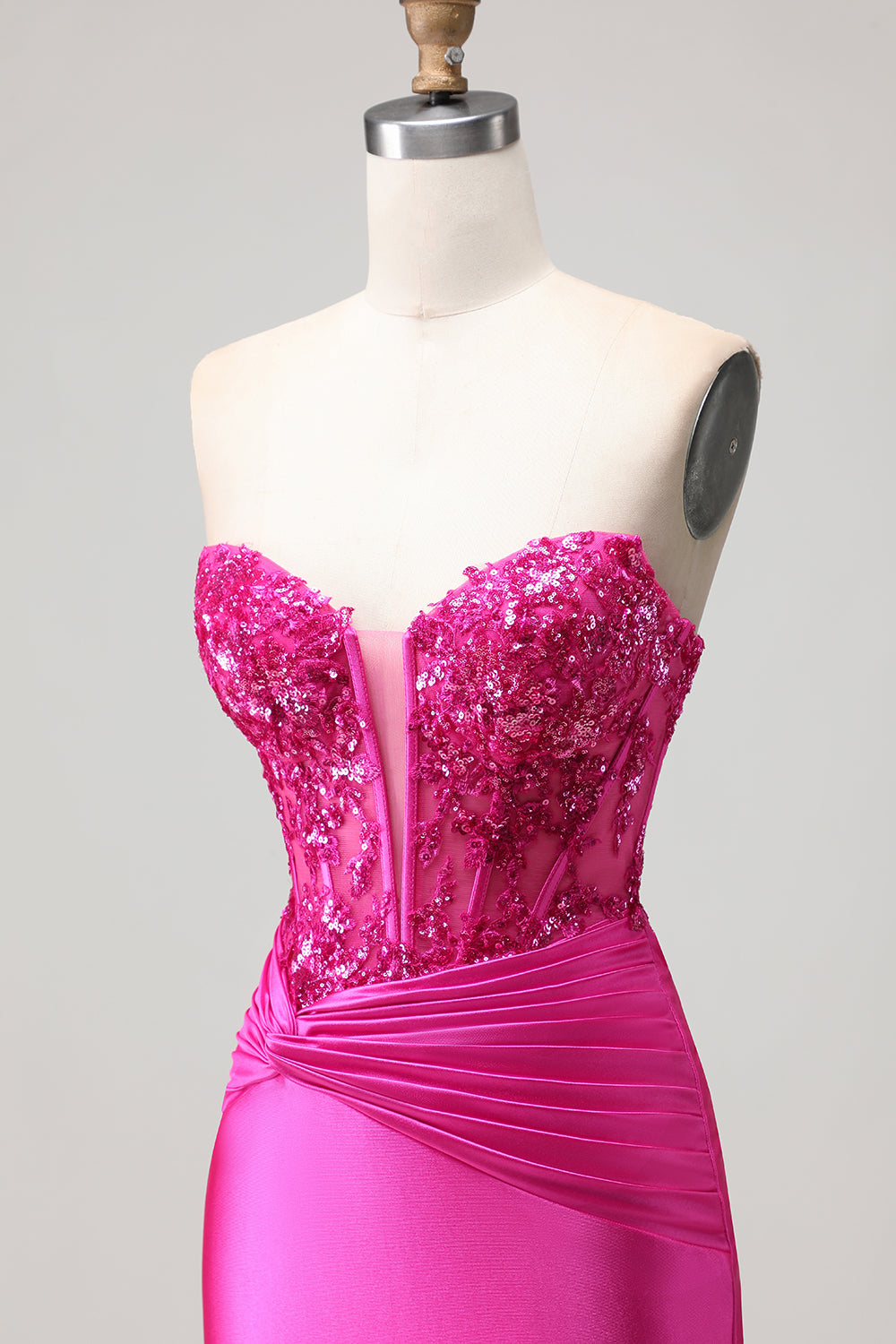 Sparkly Fuchsia Long Corset Mermaid Prom Dress with Sequins