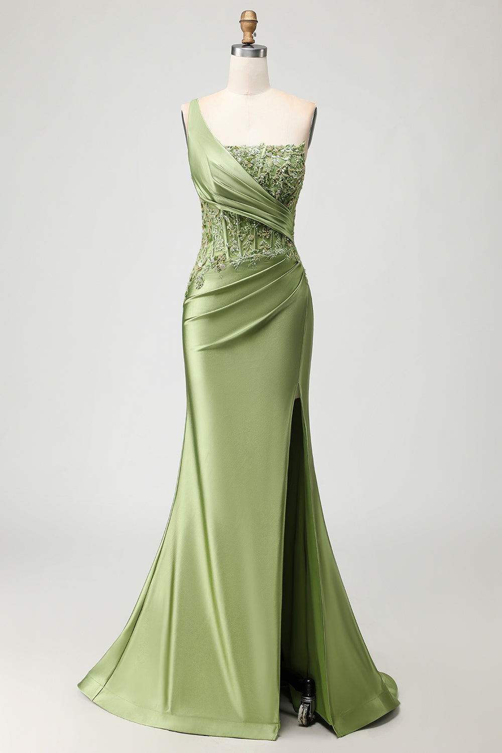 Sparkly Green Long Corset Mermaid Prom Dress with Slit