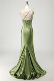 Sparkly Green Long Corset Mermaid Prom Dress with Slit