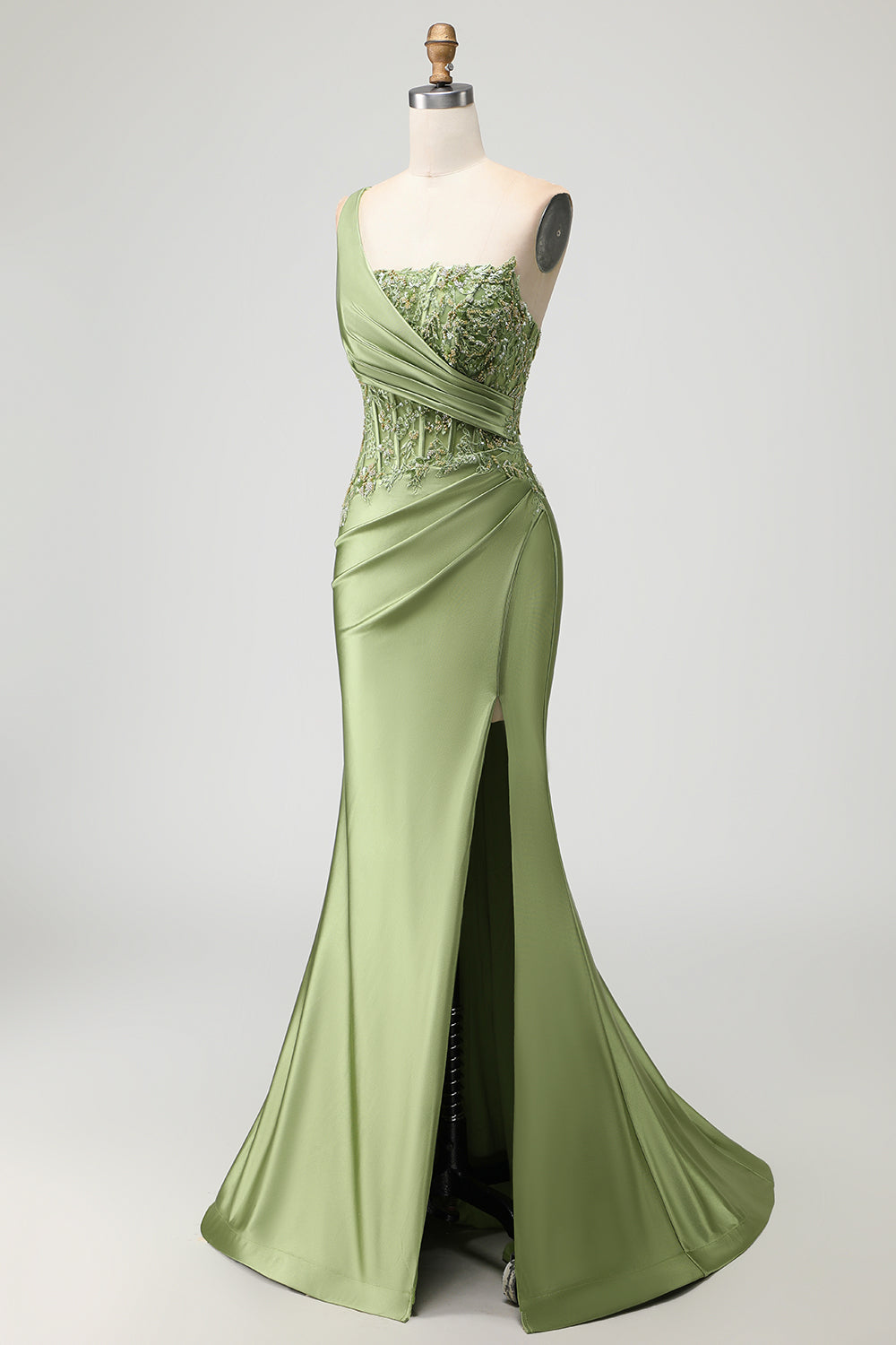 Sparkly Green Long Corset Mermaid Prom Dress with Slit