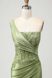 Sparkly Green Long Corset Mermaid Prom Dress with Slit
