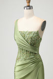Sparkly Green Long Corset Mermaid Prom Dress with Slit